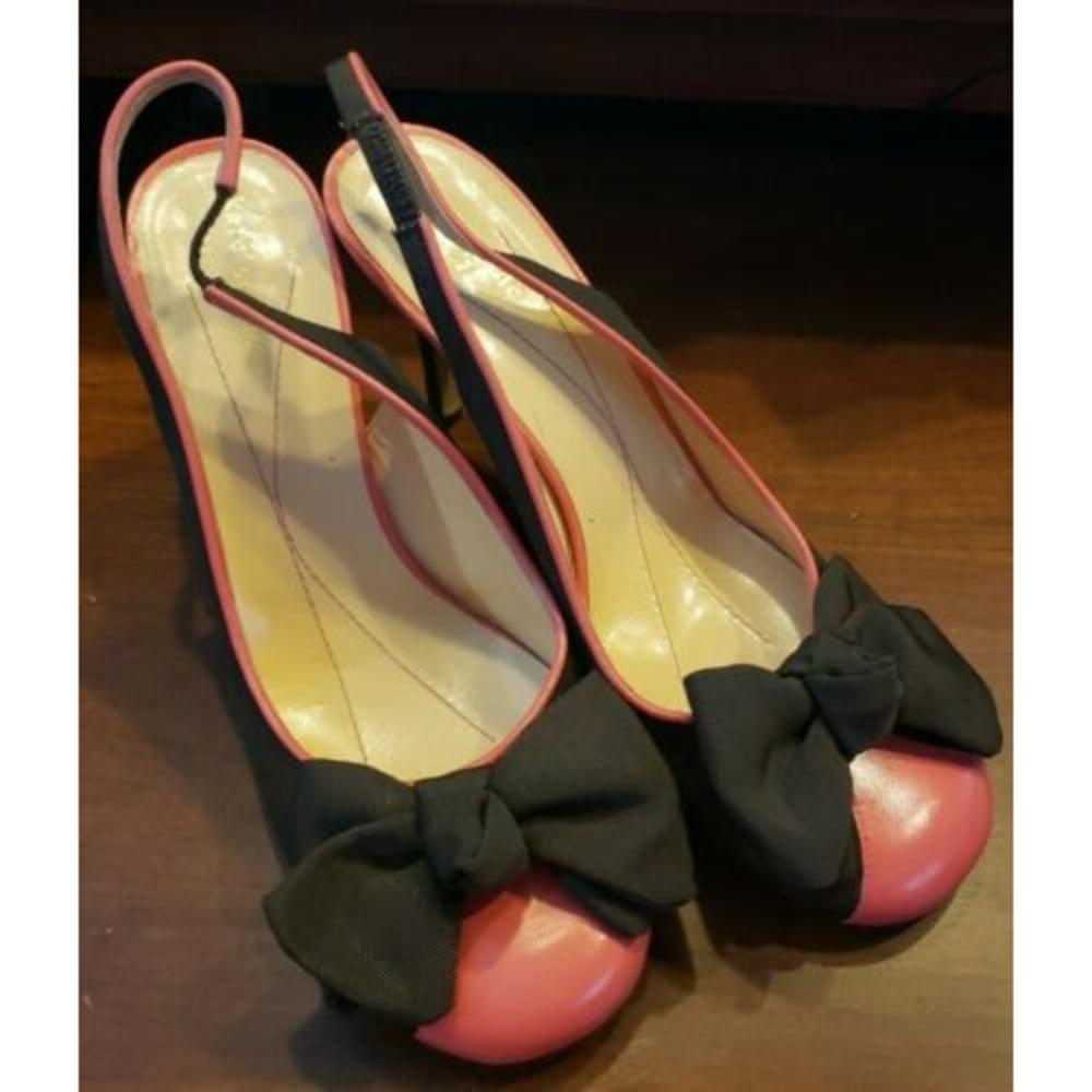Kate Spade Pink and Black Bow Slingback Heels
